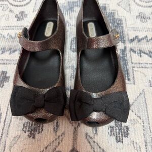 Melissa Girls Glitter Mary Janes with Black Bows
